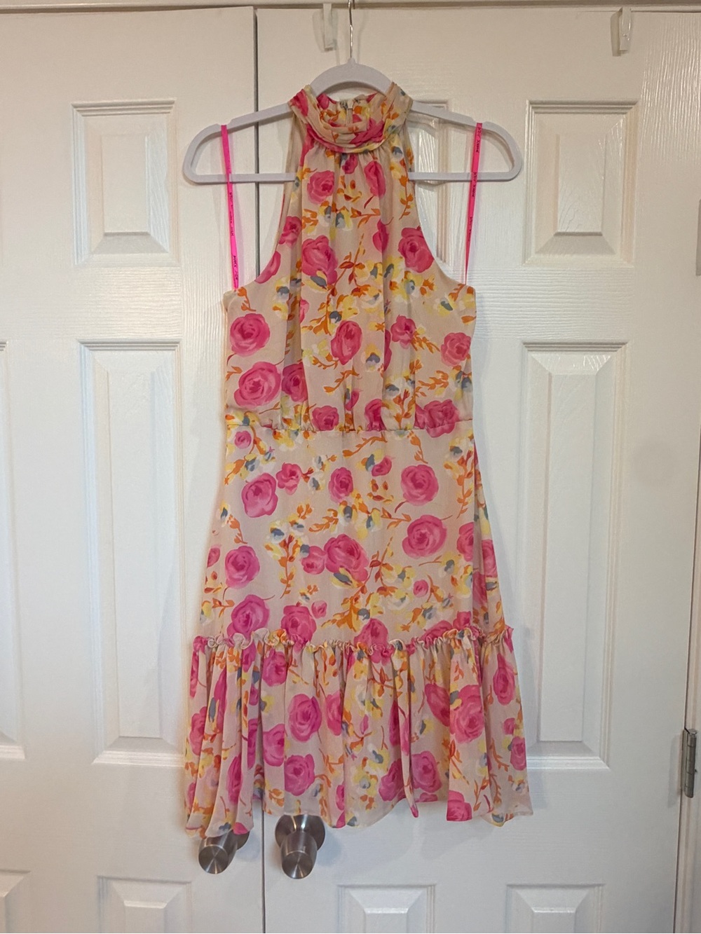 Betsey Johnson Pink Rose Print High Neck Mini Dress